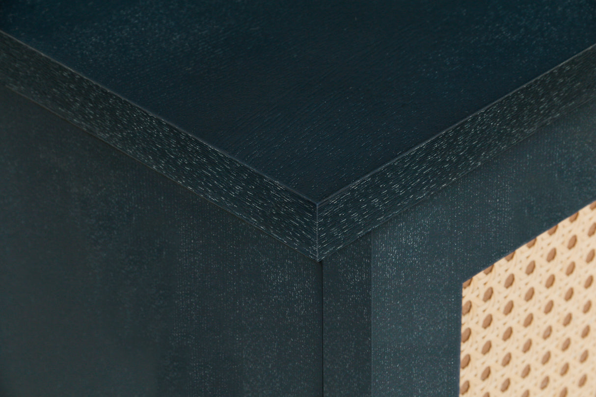 Handcrafted Premium Grain Panels Rattan Sideboard Buffer Cabinet Accent Storage Cabinet With 4 Rattan Doors BLUE - V.I.P Digital Presence