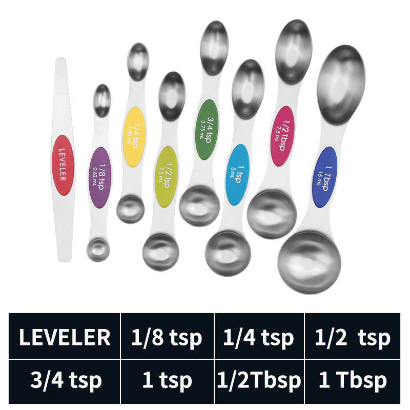 Stainless steel double headed magnetic suction spoon 8-piece set 9-piece set baking tool scale spoon set kitchen seasoning spoon - V.I.P Digital Presence