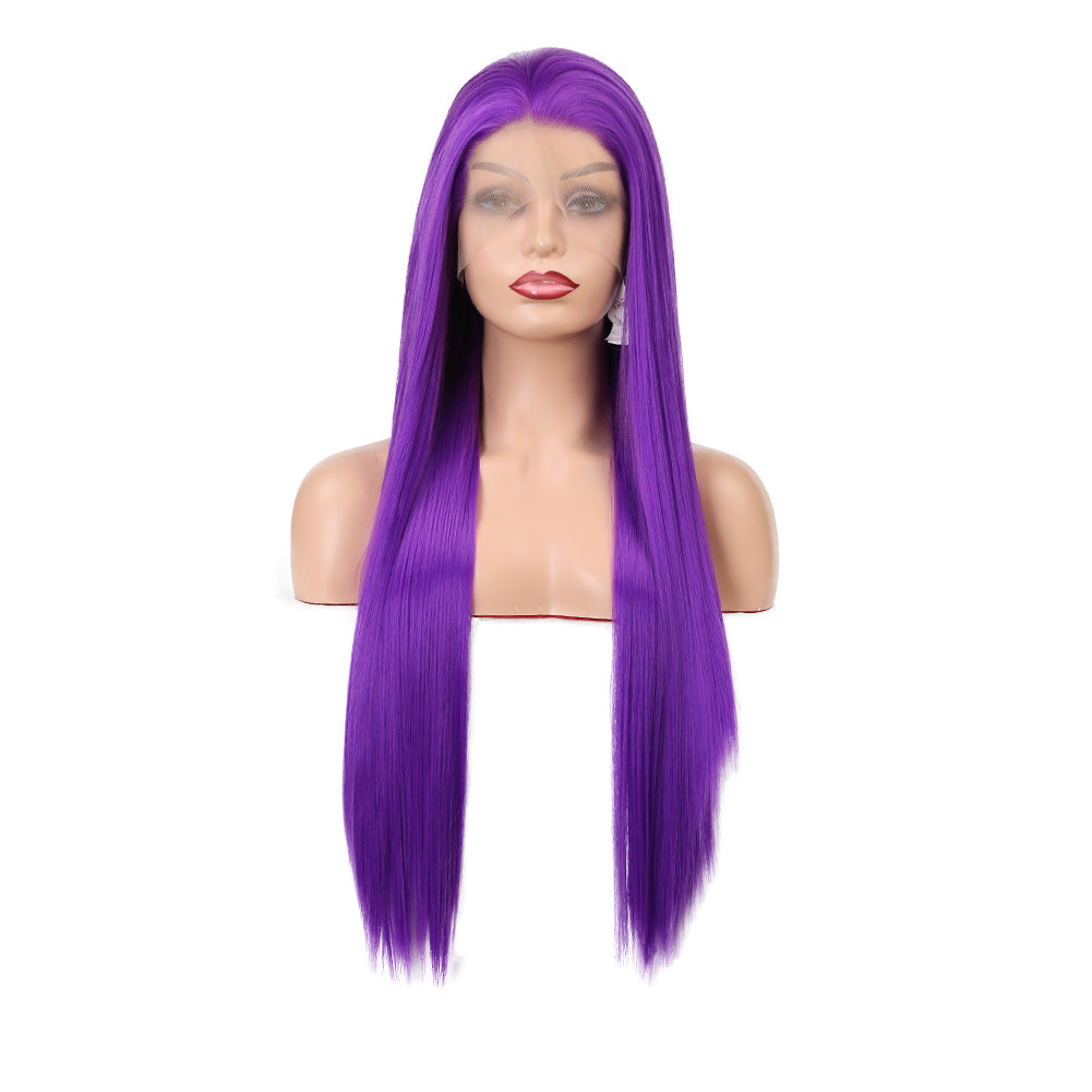 Natural Transition Wig Purple Chemical Fiber Front Lace Long Straight Hair Matte High Temperature Silk Headgear - V.I.P Digital Presence