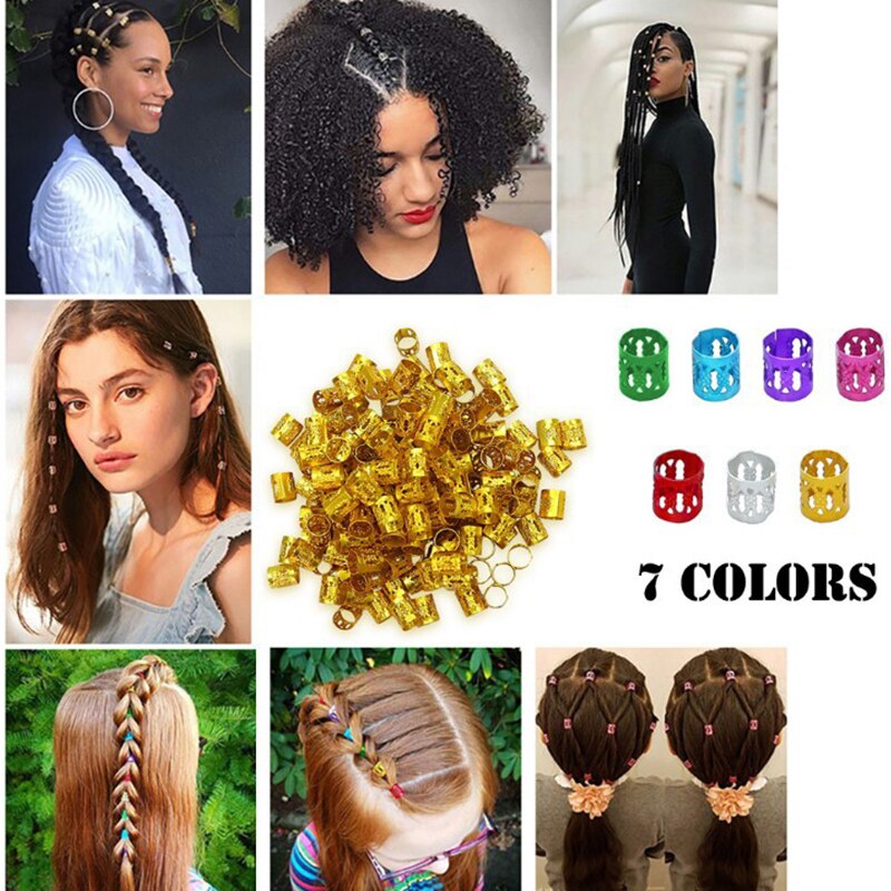 100 Pcs/set 7 Colors Mixed Beads Adjustable Hair Braids Dreadlock Beads Adjustable Hair Braid Rings Cuff Clips Tubes Jewelry - V.I.P Digital Presence