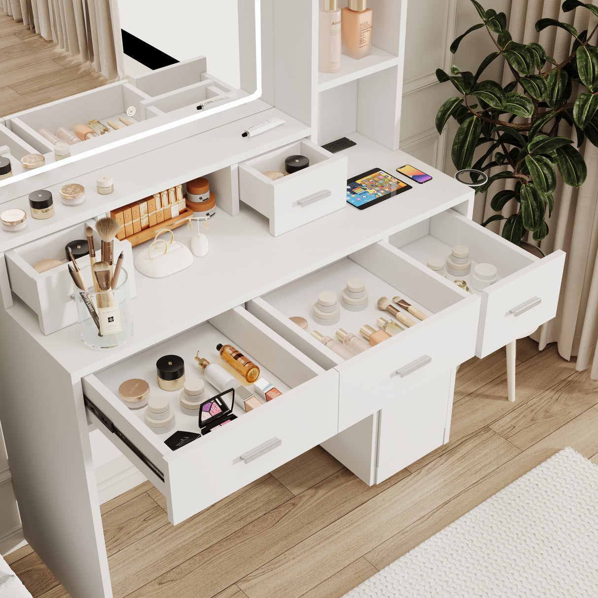 Smart mirror dressing table with drawers and storage cabinets, dressing table with bedroom dressing table, changing room
