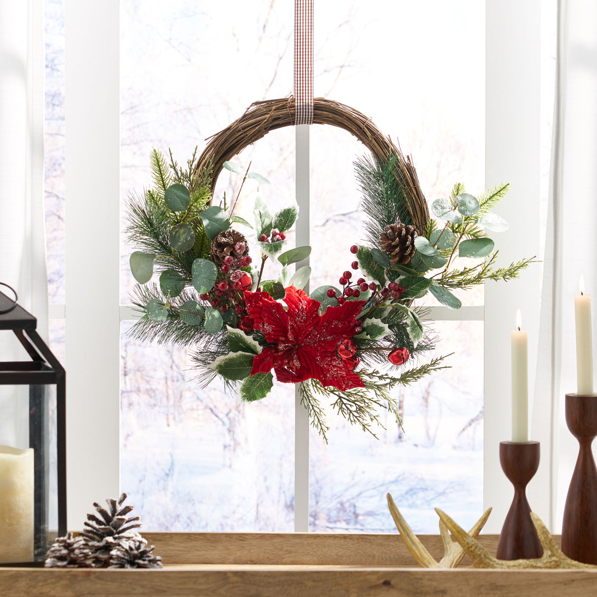 23.5" POINSETTIA/BERRY/EUCALYPTUS HALF WREATH - V.I.P Digital Presence