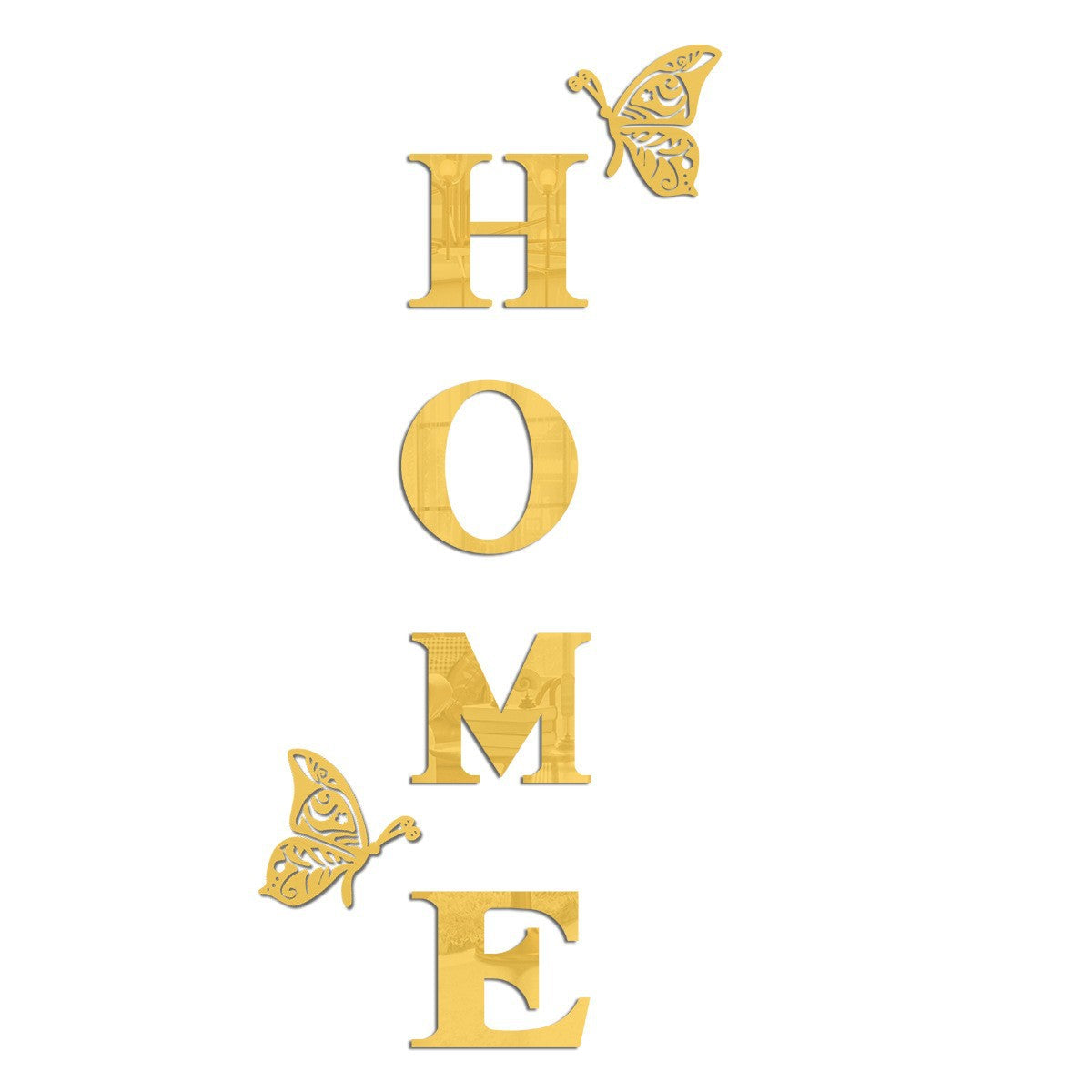 Two butterflies HOME letter mirror decoration 1mm thick acrylic wall sticker living room entrance sticker - V.I.P Digital Presence