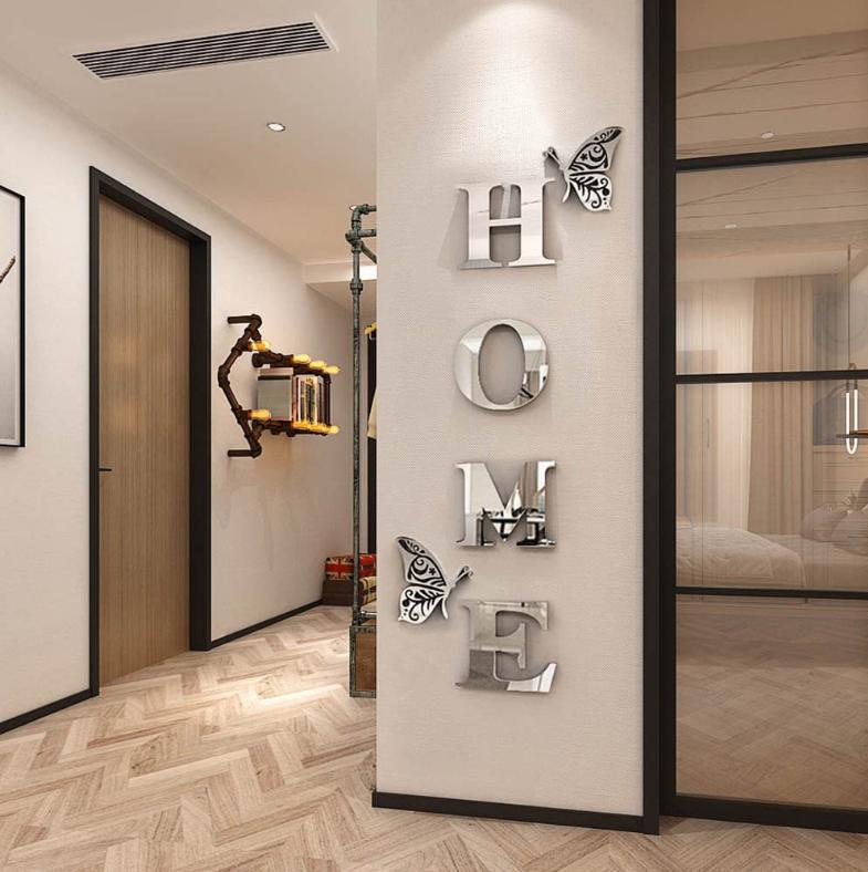 Two butterflies HOME letter mirror decoration 1mm thick acrylic wall sticker living room entrance sticker - V.I.P Digital Presence