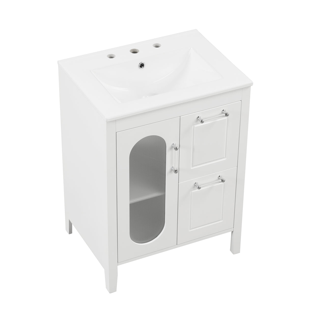 24" Bathroom Vanity with Sink, Bathroom Vanity Cabinet with Two Drawers and Door, Adjustable Shelf, Solid Wood and MDF, White - V.I.P Digital Presence
