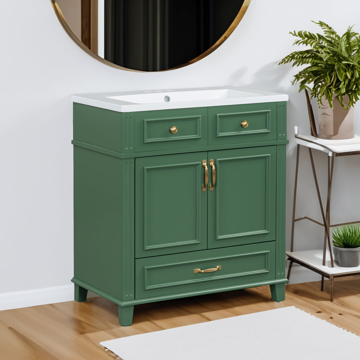 30 inch uncovered bathroom vanity with soft closed door, limited to solid wood frame bathroom storage cabinet green - V.I.P Digital Presence