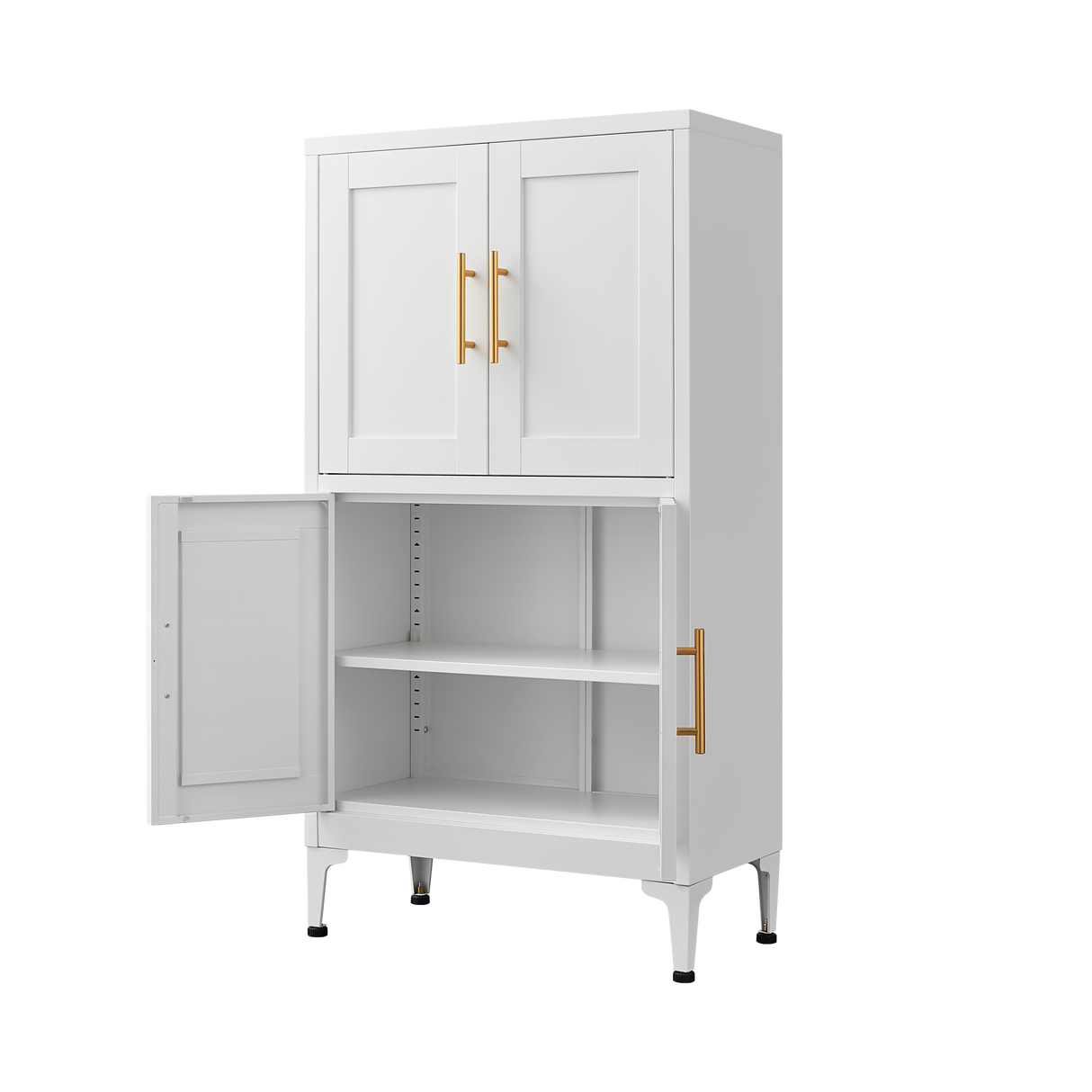 White metal kitchen storage cabinet, kitchen pantry storage cabinet with door and shelf, adjustable leveling feet - V.I.P Digital Presence