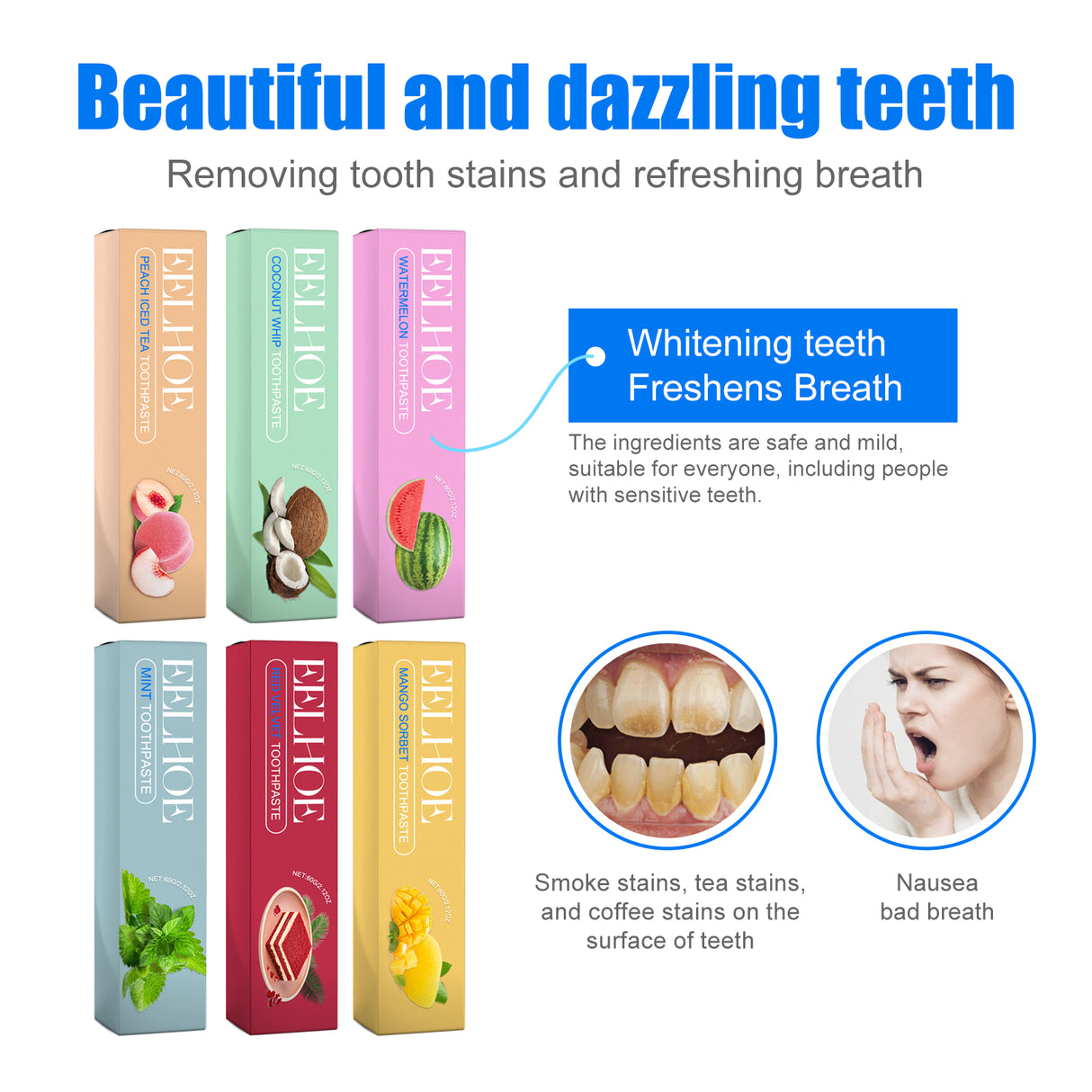 Fruity White Toothpaste Series, Clean Tooth Stains Fresh Breath White Tooth Care Toothpaste - V.I.P Digital Presence