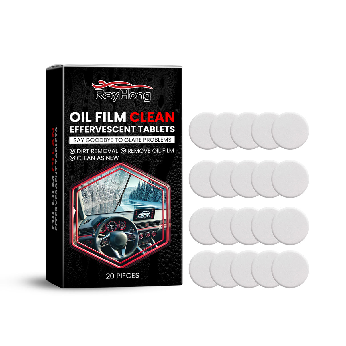 Glass Oil Film Cleaning Tablet, Front Inner Windshield Oil Film Removing Stain Brightening Cleaning Tablet - V.I.P Digital Presence