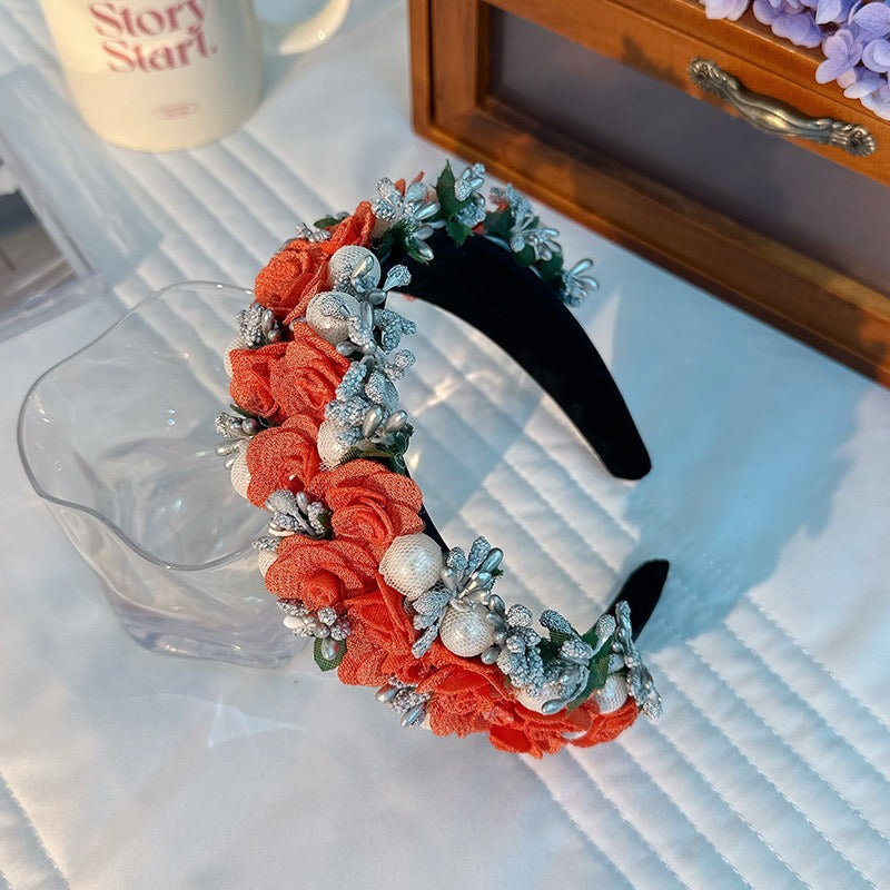 Fashionable Baroque Fabric Rose Pearl Flower Headband - V.I.P Digital Presence