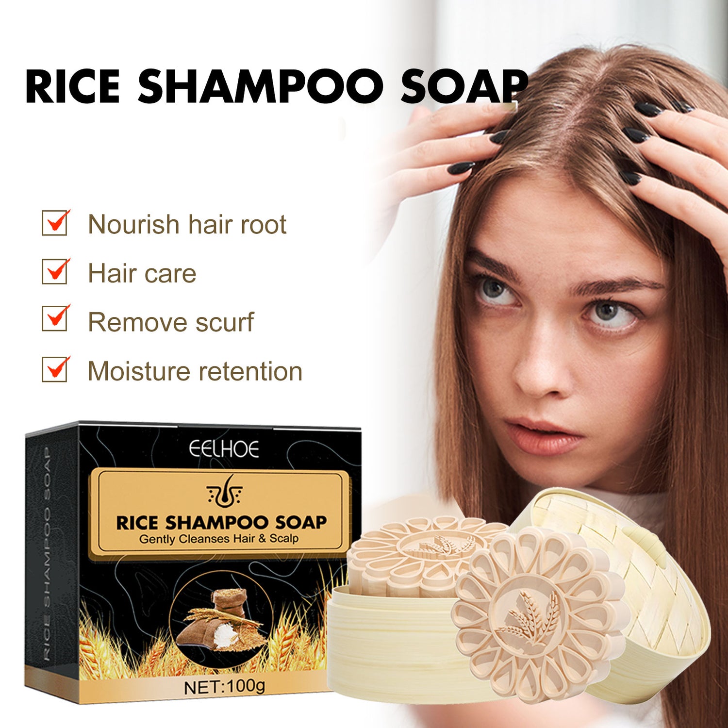 Rice Anti-Slip Shampoo Soap, Moisturizes Scalp Cleans Hair Repairs Damaged Hair And Strengthens Hair Shampoo Soap - V.I.P Digital Presence