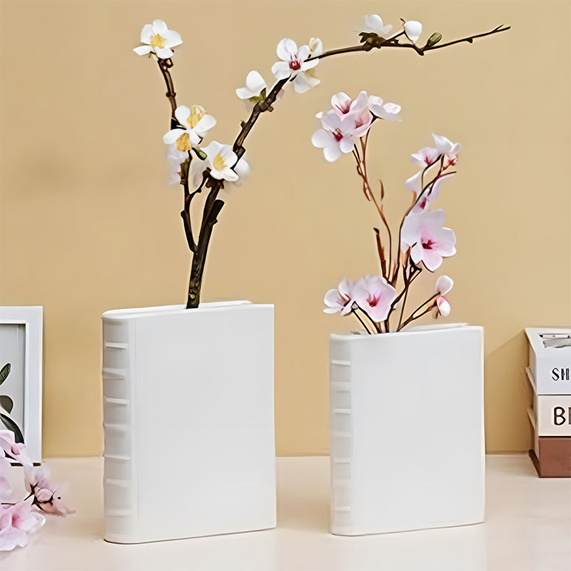 Book Vase - Ceramic, Cute & for Home Decor, with Flower & Shelf Options - V.I.P Digital Presence