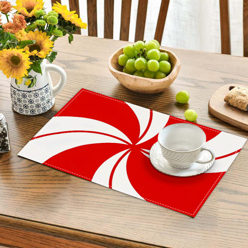 Christmas placemat red candy striped printed table mat holiday table decoration insulated mat coaster - V.I.P Digital Presence