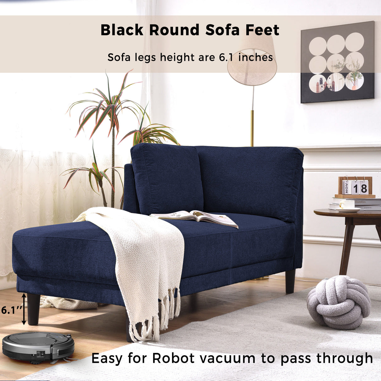 65" Mid-Century Modern Linen Fabric Corner Lounge Chair, Upholstered Indoor Chaise Lounge Solid Wood Sofa Bed for Bedroom - V.I.P Digital Presence