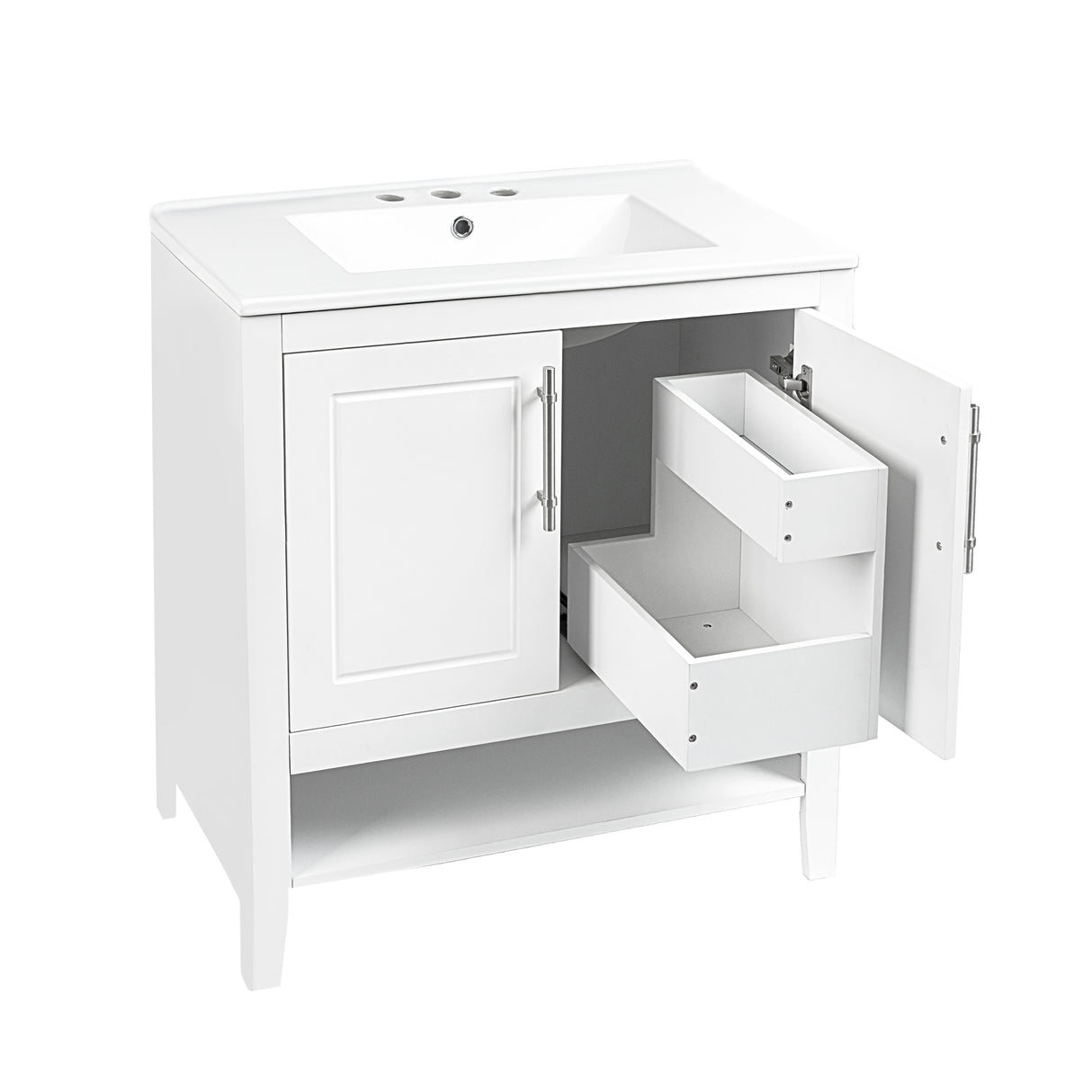 30" Bathroom Vanity with Sink Multi-functional Bathroom Cabinet with Doors and Drawers Solid Frame and MDF Board, White - V.I.P Digital Presence