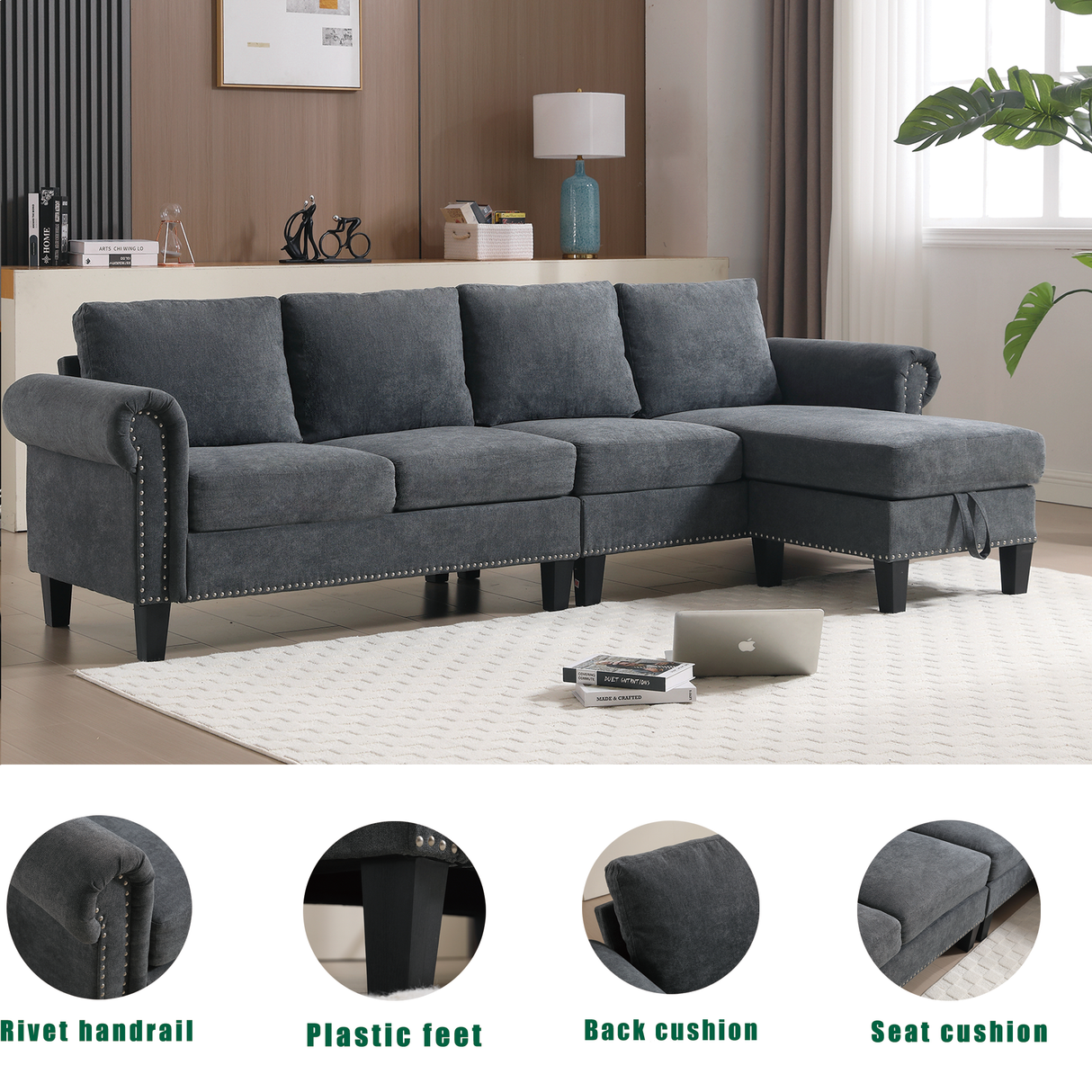 Convertible Sectional Sofa with Storage,L-shaped sofa Modern Linen Fabric Sectional Couches for Living Room,Gray - V.I.P Digital Presence