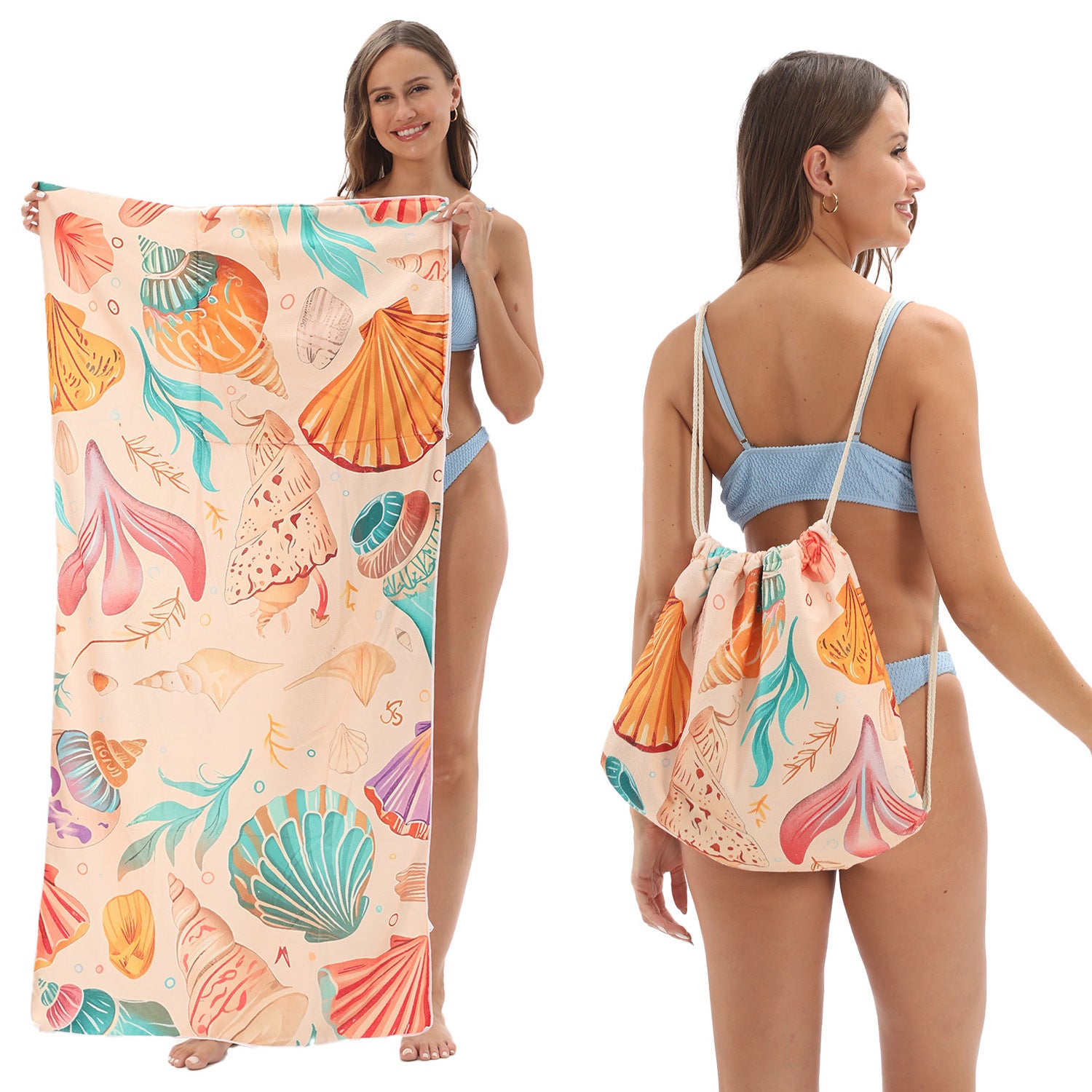Two-in-One Foldable Beach Towel Printed Bath Towel All-In-One Beach Towel with Storage Bag - V.I.P Digital Presence