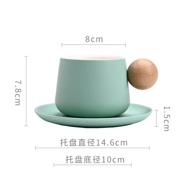Ceramic Coffee Cup and Saucer Set Espresso Cups Light Luxury Wooden Handle Afternoon Tea Mug Female Original Mugs Couple Gifts - V.I.P Digital Presence