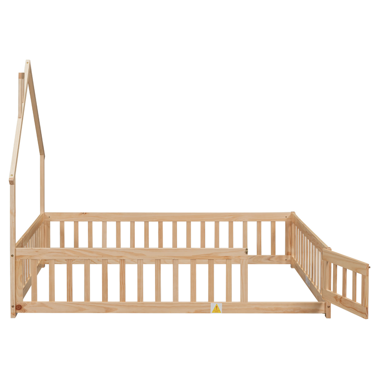 Full House-Shaped Headboard Floor Bed with Fence Natural - V.I.P Digital Presence