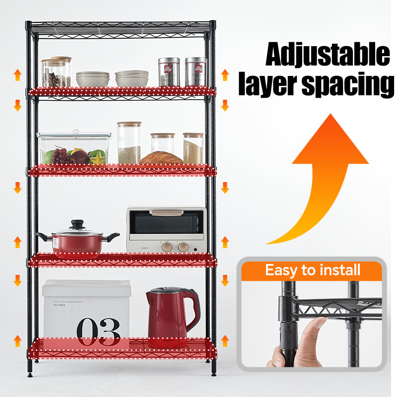 Metal wire rack storage rack adjustable rack, vertical storage rack unit (black, 35.7L x 14W x 71H) - V.I.P Digital Presence