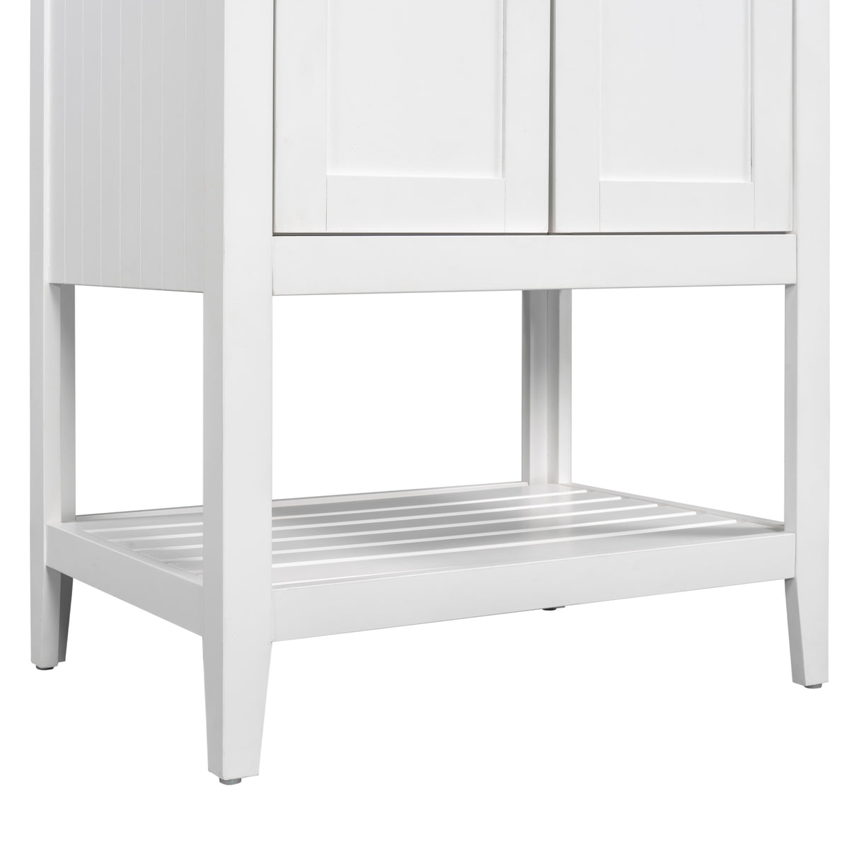 24" White Modern Sleek Bathroom Vanity Elegant Ceramic Sink with Solid Wood Frame Open Style Shelf - V.I.P Digital Presence