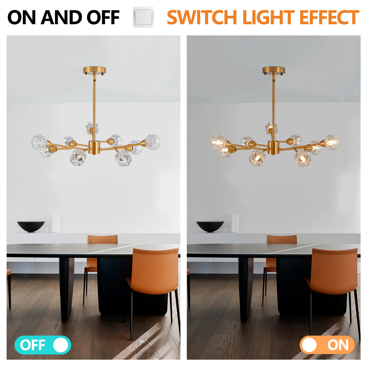 Modern Crystal Chandeliers, 9 Lights Golden Chandelier for Living Room Bedroom (Bulbs Not Included) - V.I.P Digital Presence