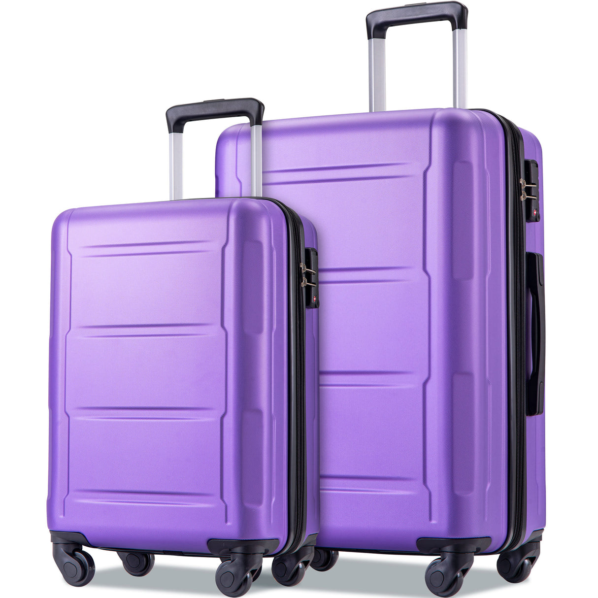 Expanable Spinner Wheel 2 Piece Luggage Set ABS Lightweight Suitcase with TSA Lock 20inch+28inch Purple + Plastic
