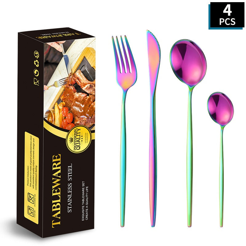 Portuguese Stainless Steel Knife Fork Spoon Golden Steak Knife Fork Set Four-Piece Tableware Set - V.I.P Digital Presence