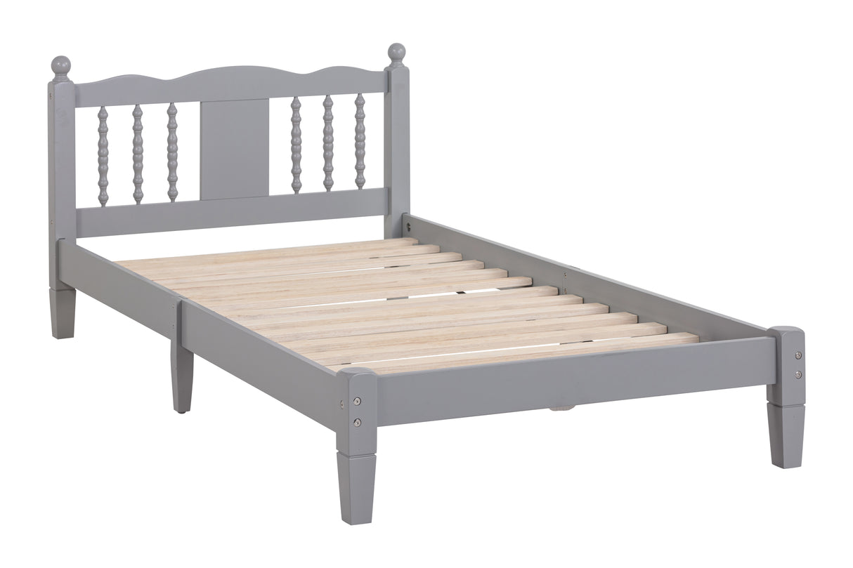 Twin Bed with Column-Decoration Headboard, with Bed Slats,Grey - V.I.P Digital Presence