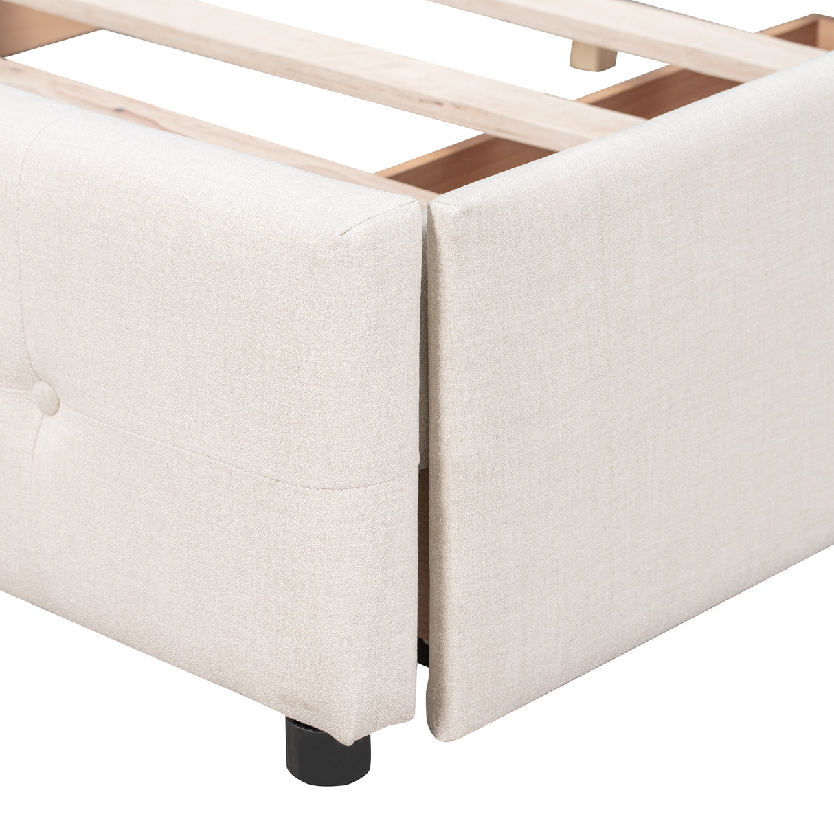 Upholstered Platform Bed with Classic Headboard and 4 Drawers No Box Spring Needed Linen Fabric Queen Size Beige - V.I.P Digital Presence