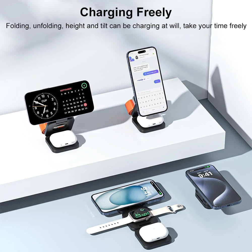 Wireless Charger 3 in 1 Foldable Magnetic Wireless Charging Station for iPhone 15 14 13 12 Pro Max Apple Watch 8 9 Charger - V.I.P Digital Presence
