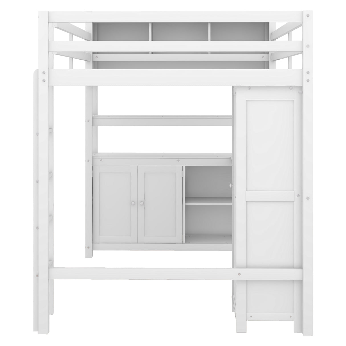 Wood Loft Bed with Cabinet and Bookshelf, Full Size Loft with Wardrobe and Desk for Kids,White - V.I.P Digital Presence