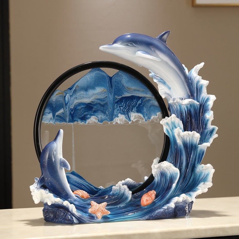 Dolphin Flowing Sand Painting Hourglass Ornament Large Living Room TV Wine Cabinet Office - V.I.P Digital Presence