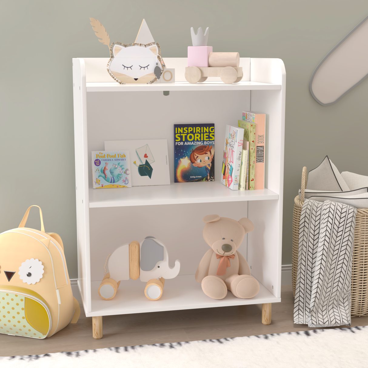 Kids 3-Tier Bookcase Children's Book Display Bookshelf Toy Storage Cabinet Organizer for Children's Room - V.I.P Digital Presence