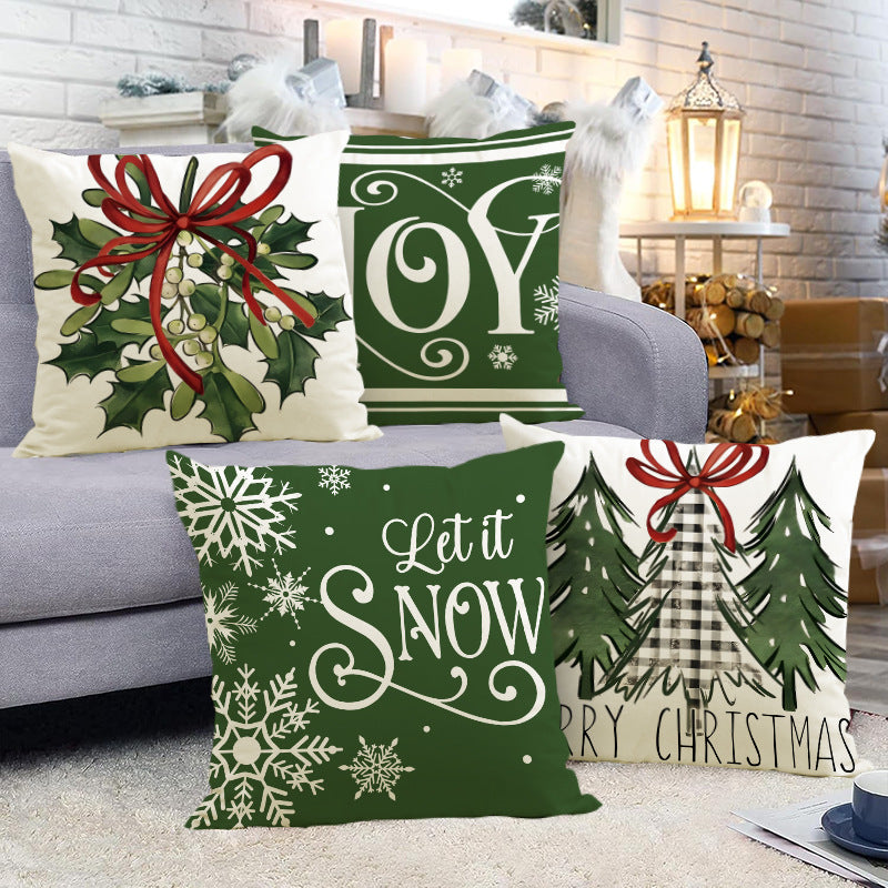 Green Christmas Pillow Cover Linen Printed Pillow Cover Holiday Living Room Bedroom Decoration Cushion Cover - V.I.P Digital Presence