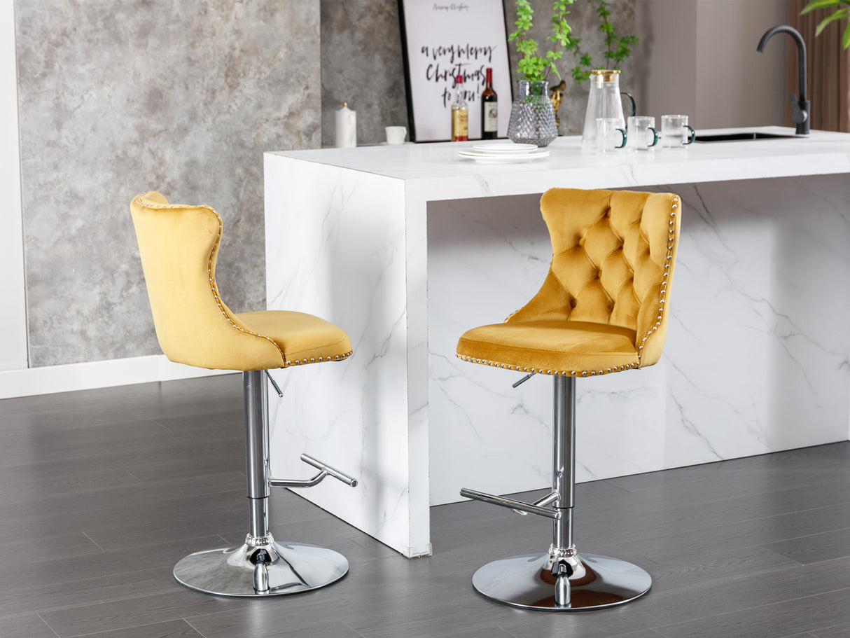 25-33 Inch, Modern Upholstered Chrome base Bar Stools with Backs Comfortable Tufted for Home Pub and Kitchen Island(Gold,Set of