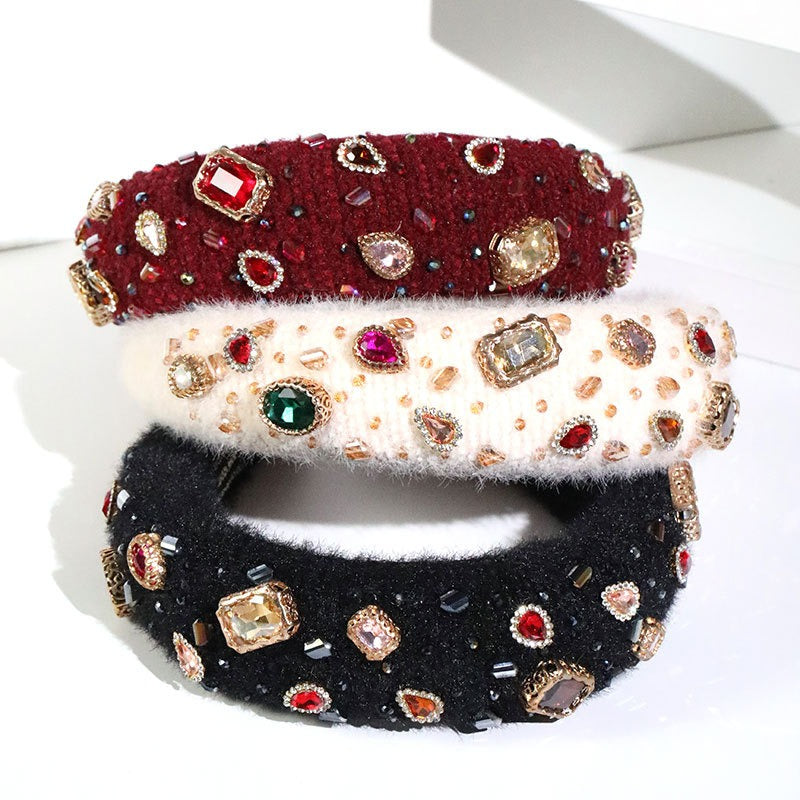 Heavy Industry Baroque Crystal Hair Hoop Women's Handmade Sewn Water Diamond Sponge Head Hoop Headpiece - V.I.P Digital Presence