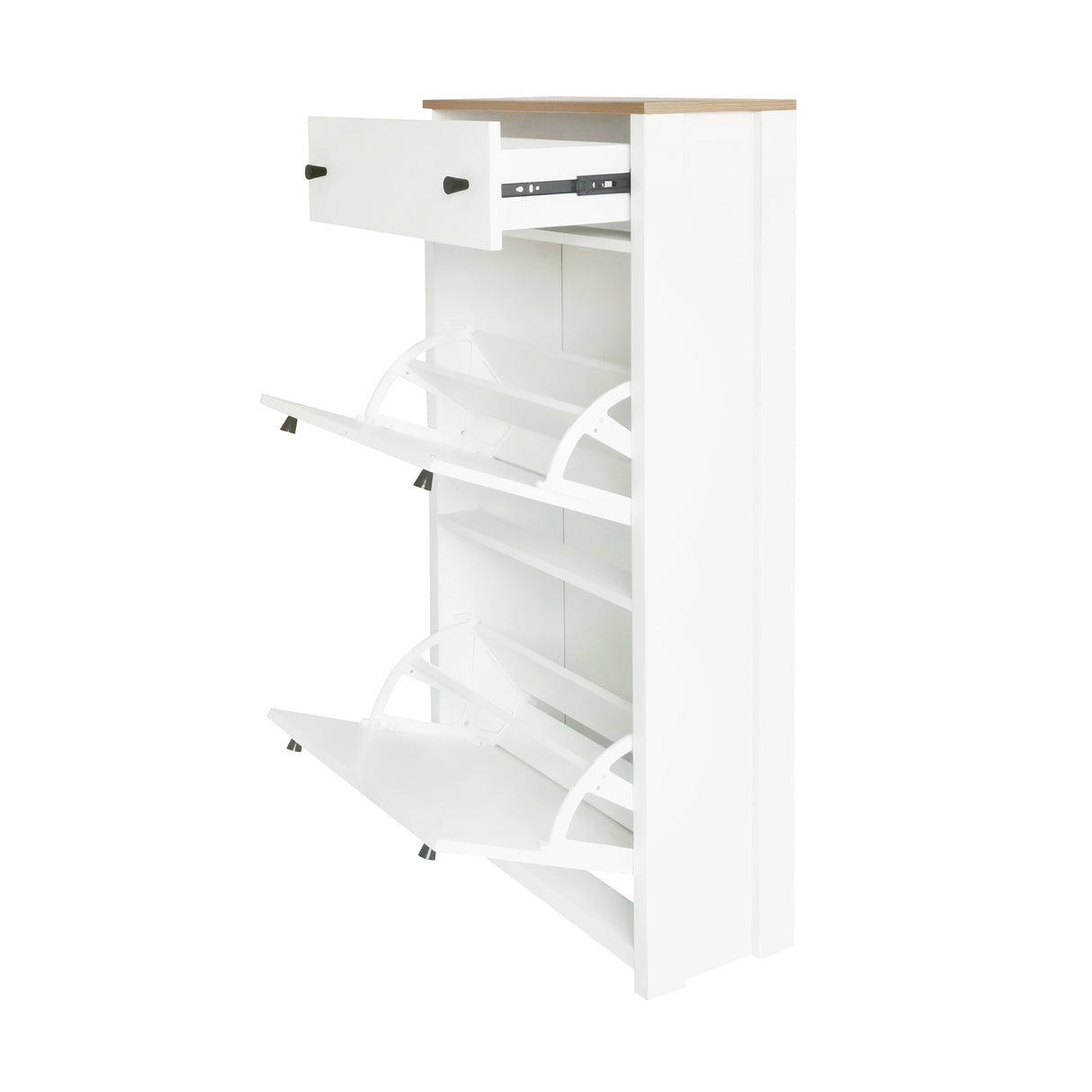 ONTREND ultra-thin shoe cabinet set with 4 flip drawers and adjustable panel top shoe rack, white - V.I.P Digital Presence