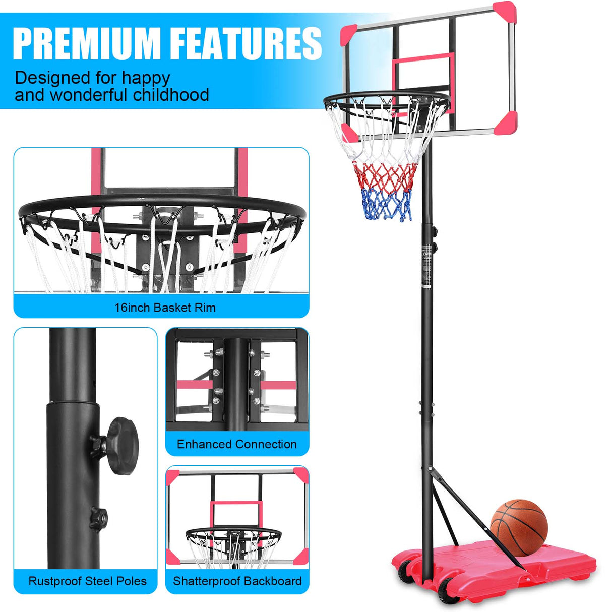 Portable Basketball Goal System with Stable Base and Wheels use for Indoor Outdoor teenagers youth - V.I.P Digital Presence