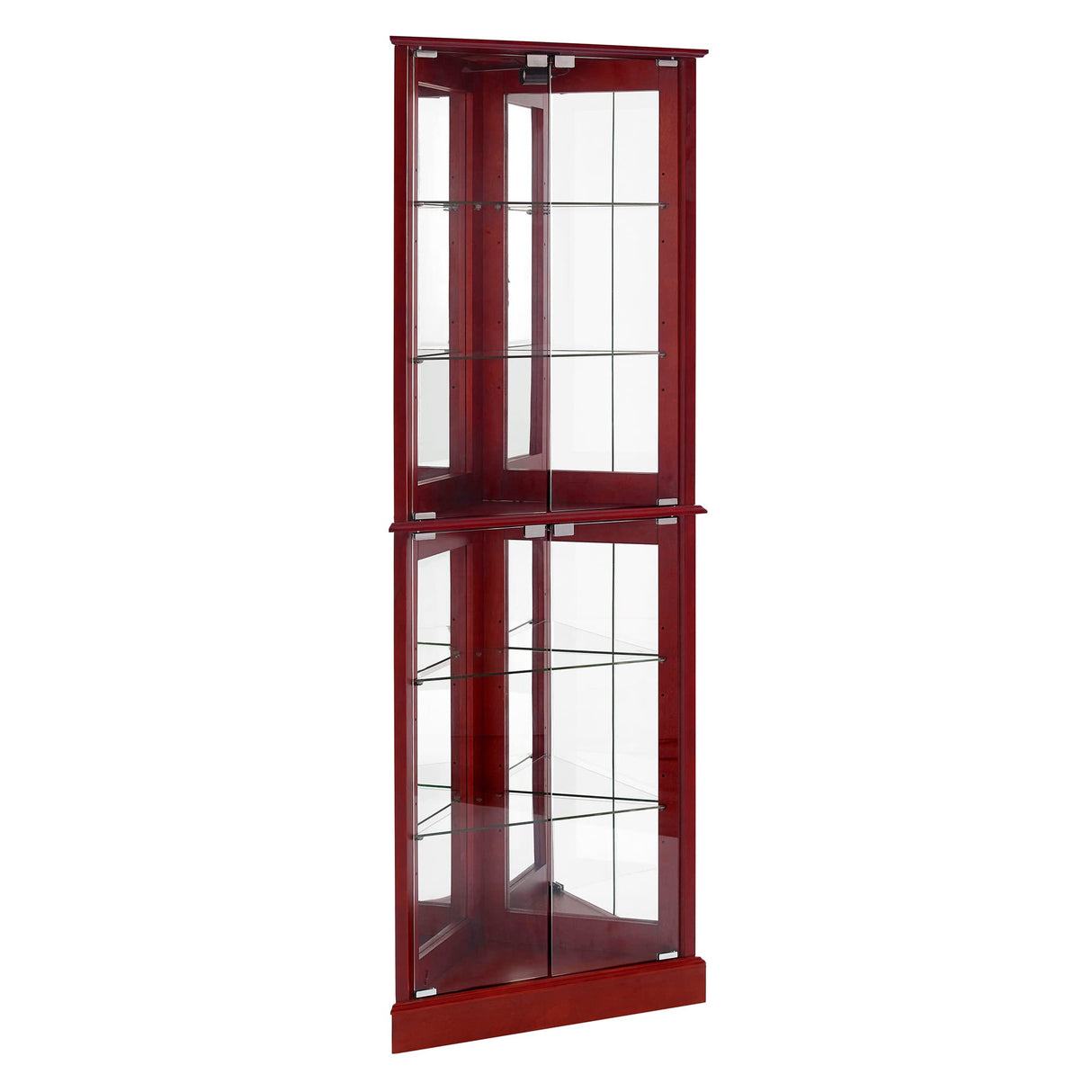 Corner Curio Dispaly Cabinet with Lights, Adjustable Tempered Glass Shelves, Mirrored Back,Cherry(E26 light bulb not included) - V.I.P Digital Presence