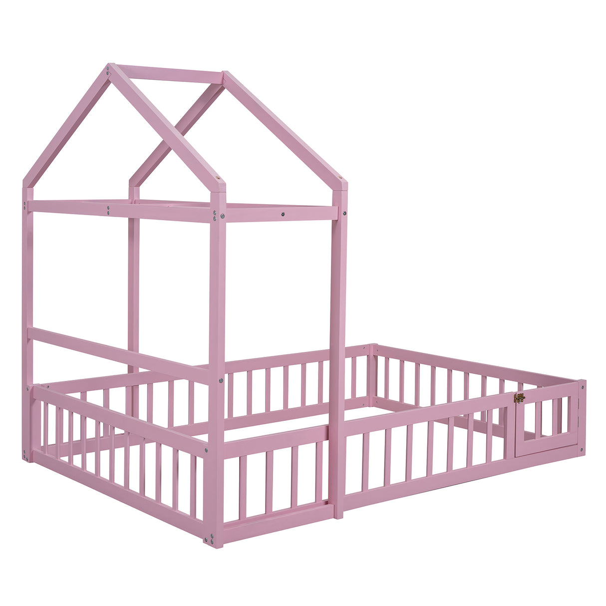 Wooden Full Size Children's Bed with Detachable Headboard and Integrated Clothes Drying Rack, Pink - V.I.P Digital Presence