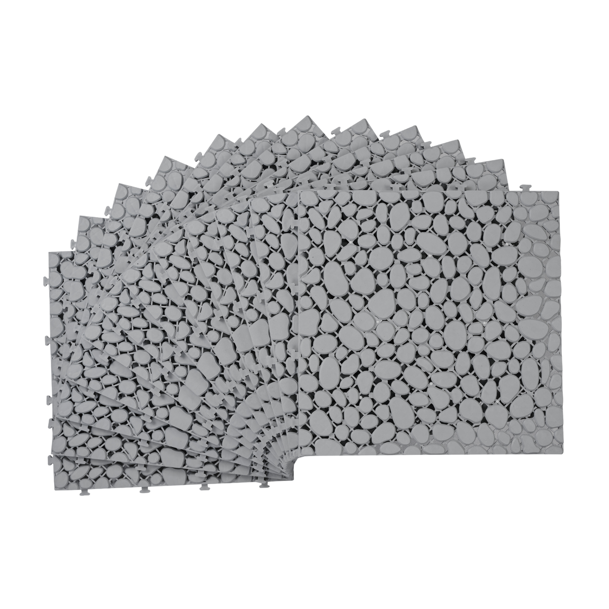 12 x 12 inch gray interlocking deck tiles, plastic waterproof pebble pattern, pack of 12 pieces - V.I.P Digital Presence