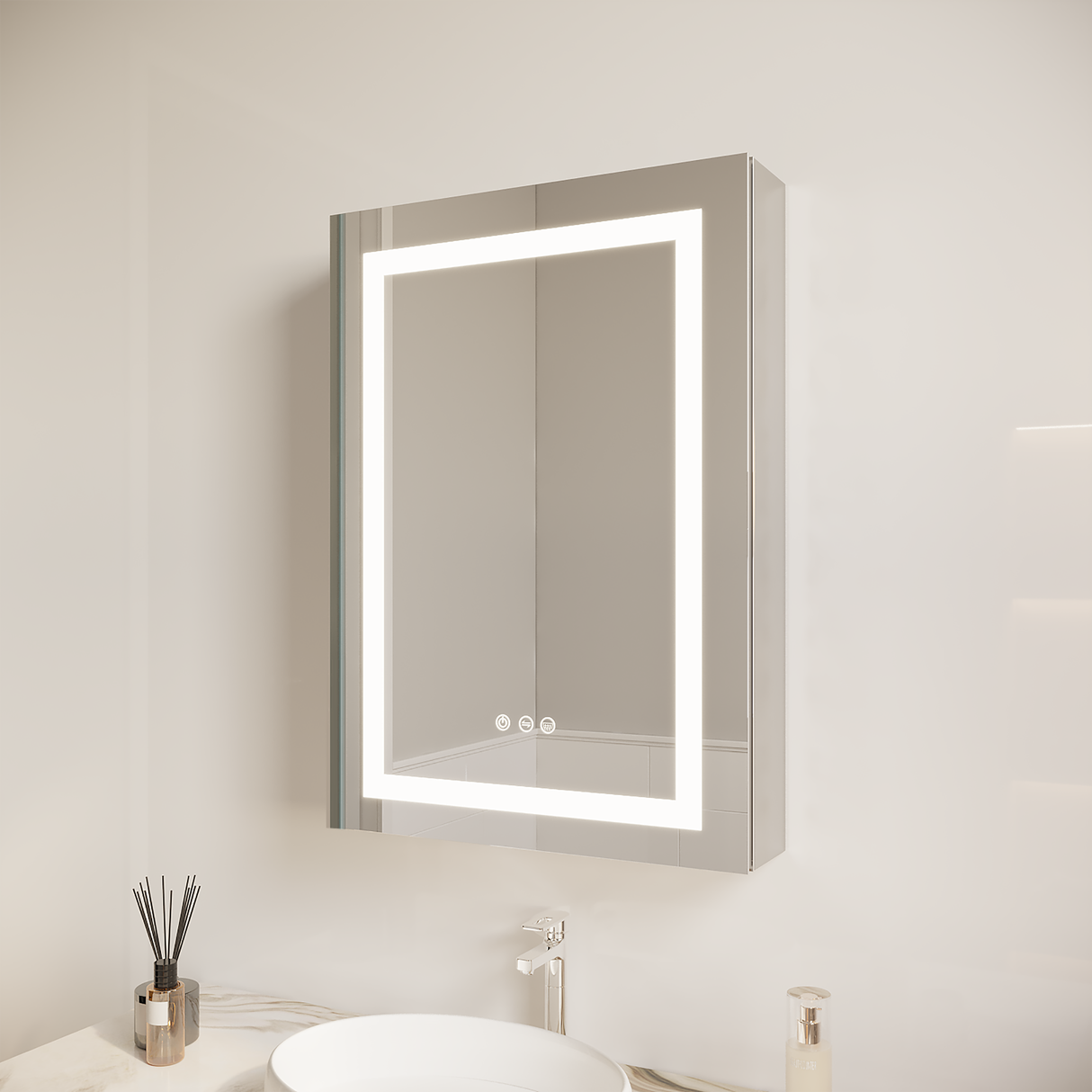 26x20 inch(Left Door) bathroom medicine cabinet with LED mirror 3000K~6000K single door lighting bathroom cabinet with touch switch adjusta - V.I.P Digital Presence