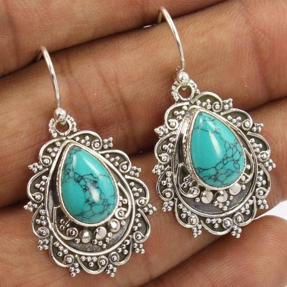Artificial Turquoise Alloy Teardrop Dangle Earrings - V.I.P Digital Presence