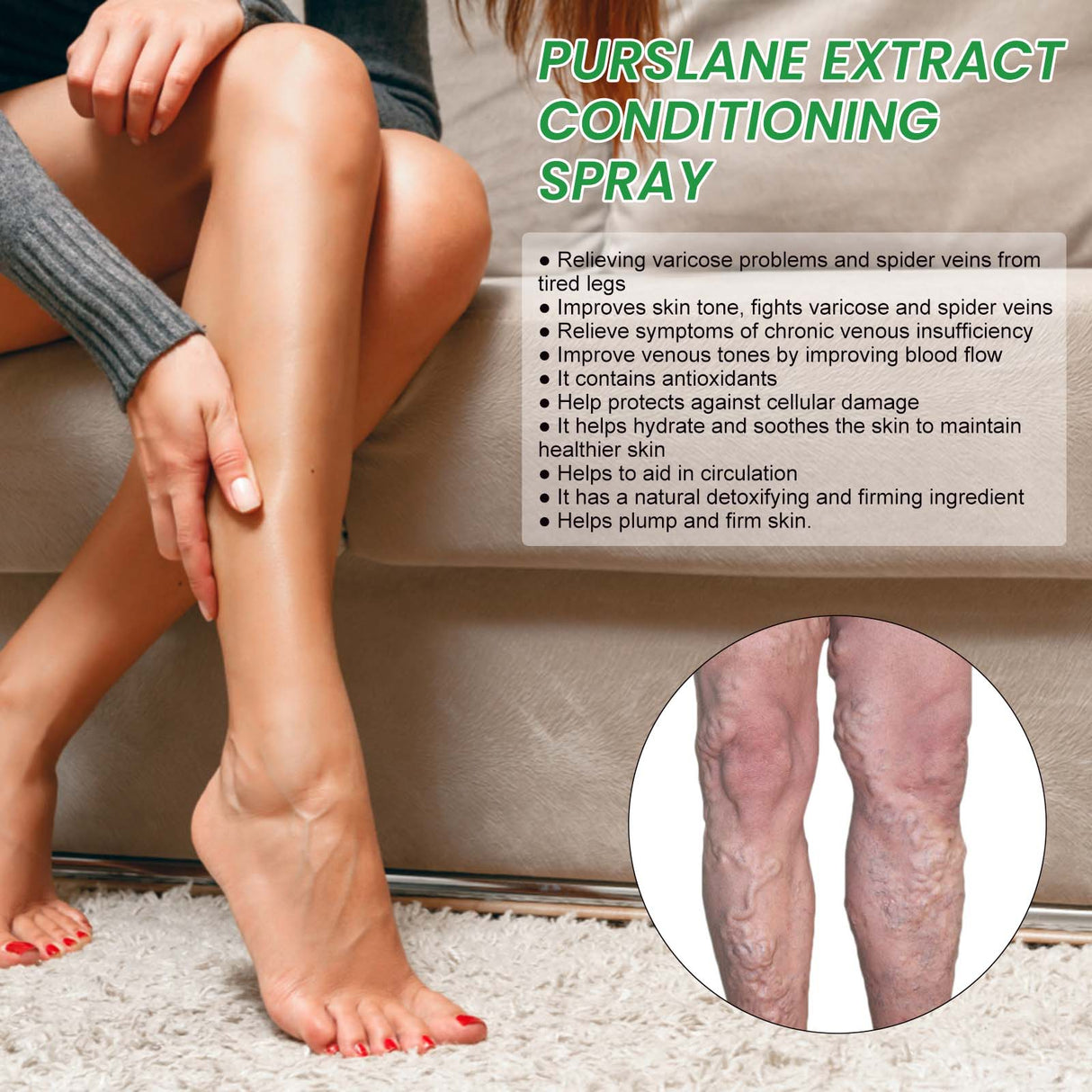Purslane Extract Conditioning Spray, Repair Earthworm Leg Relieve Leg Soreness Vein Massage Care Spray - V.I.P Digital Presence