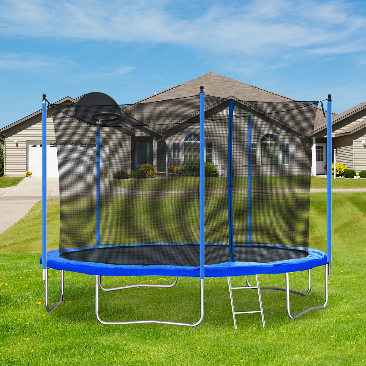 12FT Trampoline for Adults & Kids with Basketball Hoop, Outdoor Trampolines w/Ladder and Safety Enclosure Net for Kids and adult - V.I.P Digital Presence