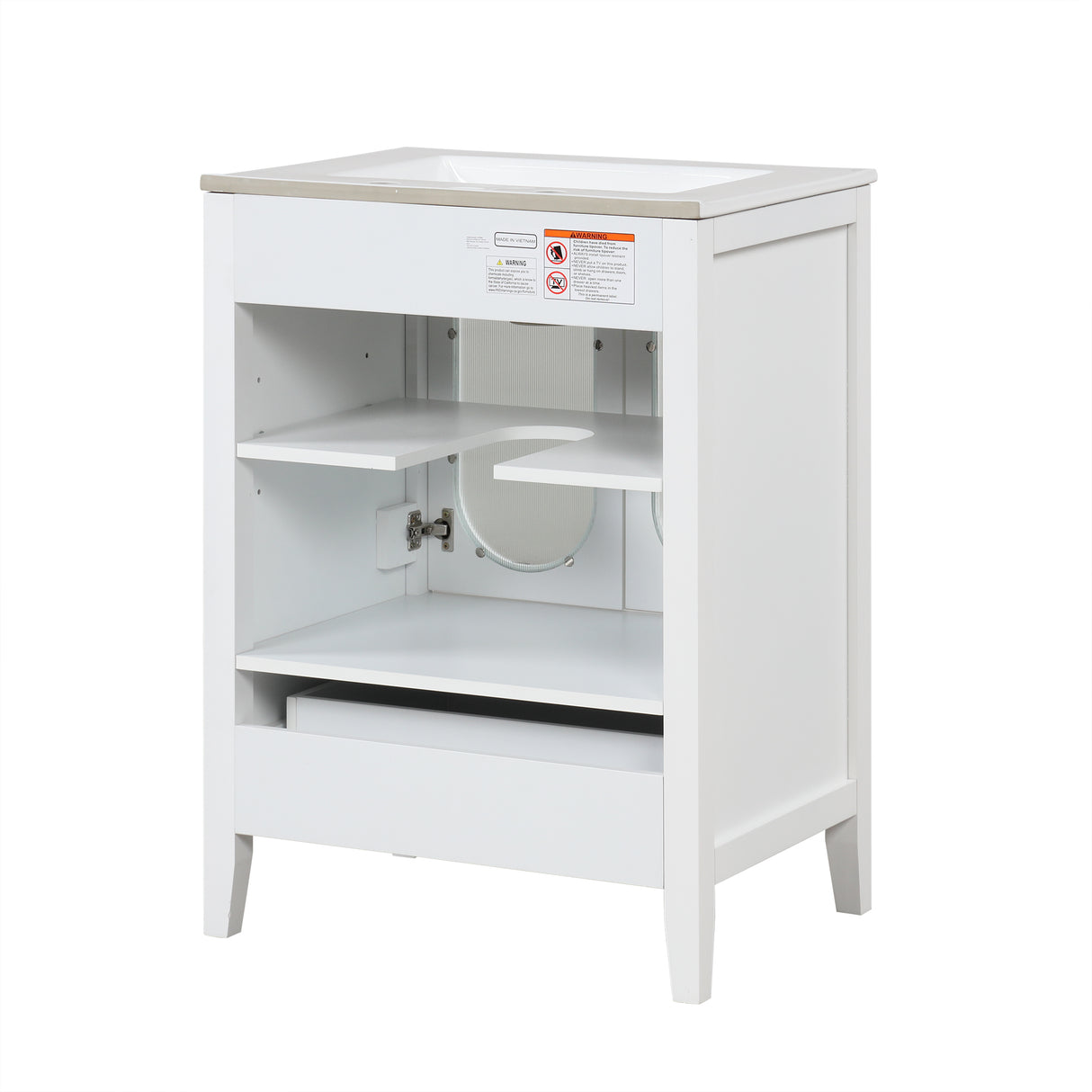 24" Bathroom Vanity with Sink, Bathroom Vanity Cabinet with One Drawer and Doors, Adjustable Shelf, Solid Wood and MDF, White - V.I.P Digital Presence