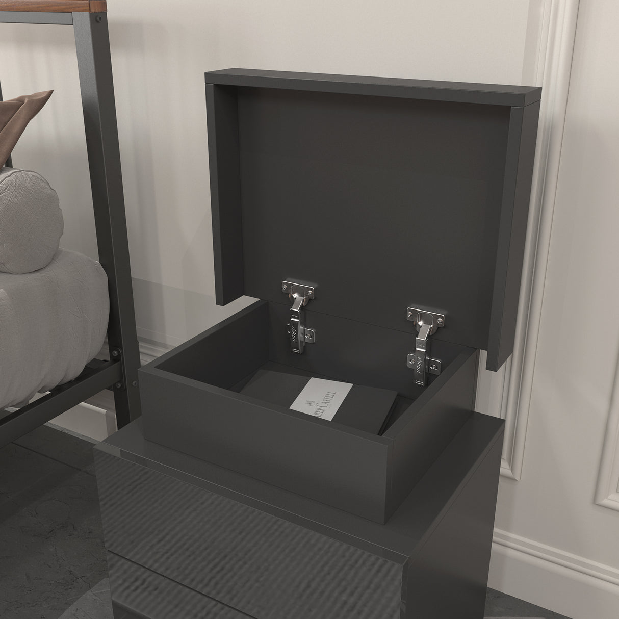 Modern Black LED Nightstand with Led Lights Bedside table with 2 High Gloss Drawers for Bedroom - V.I.P Digital Presence