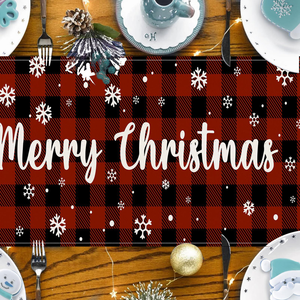 Christmas table flag holiday party restaurant decoration tablecloth linen checkered printed dining table tablecloth mat - V.I.P Digital Presence