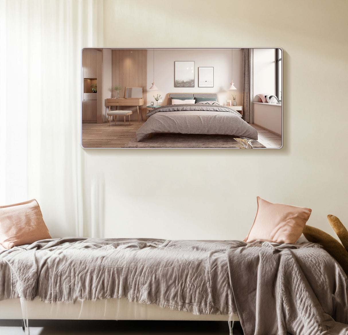 Large bathroom mirror with movable tray wall mounted mirror, vertically and horizontally suspended aluminum frame wall mounted m - V.I.P Digital Presence